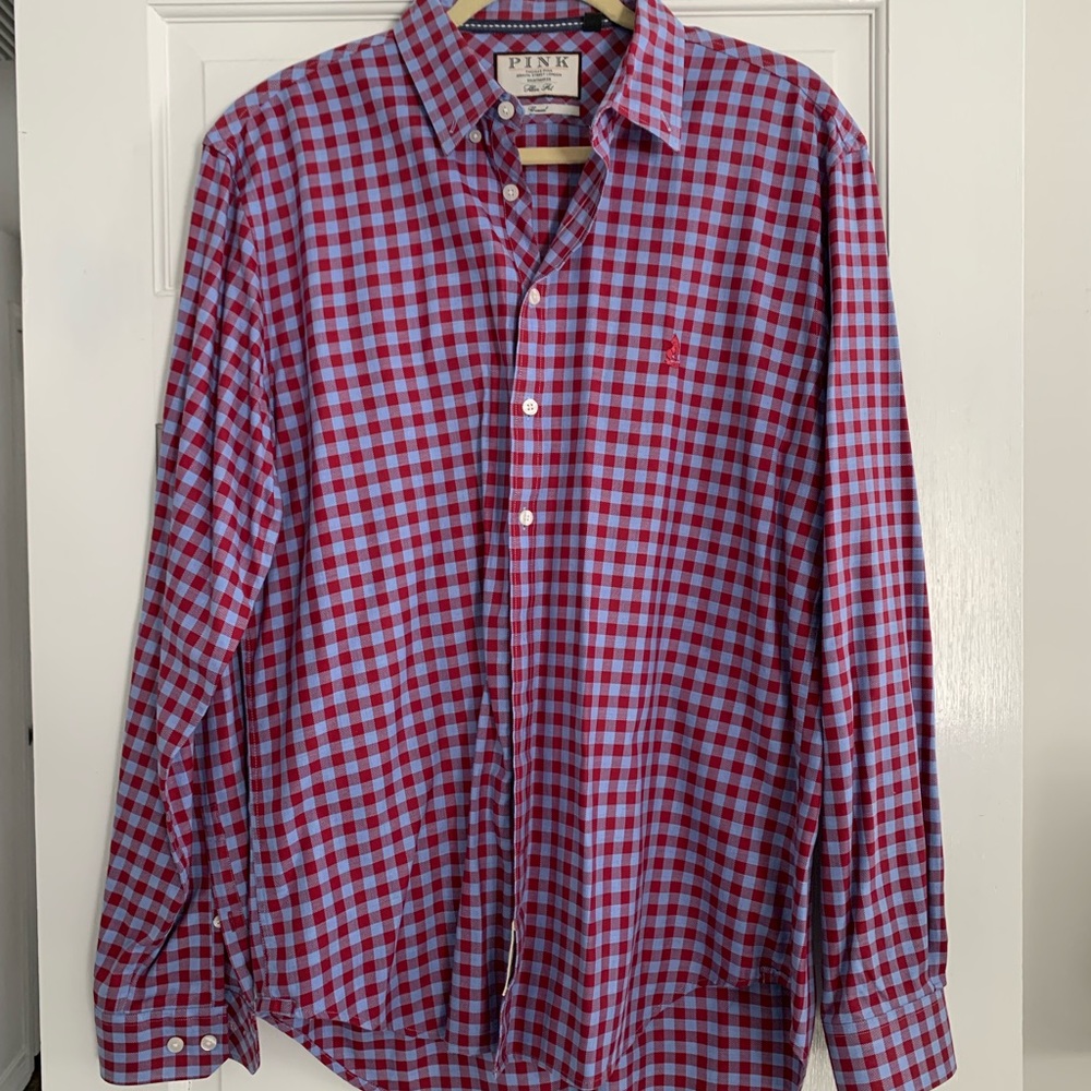 Thomas Pink Men’s Slim Fit Long Sleeve Dress Shirt, Extra Large (XL)